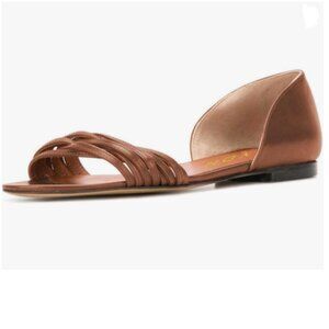 YDN Brown Open Toe D'Orsay Ballet Flat Sandals Comfort Slip On Summer Shoe